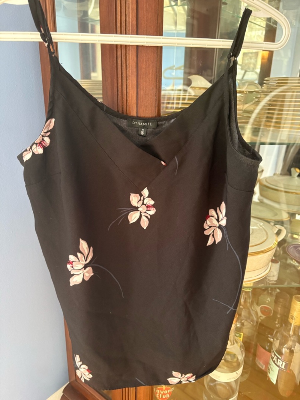 Dynamite Black Floral Scoop Neck Top